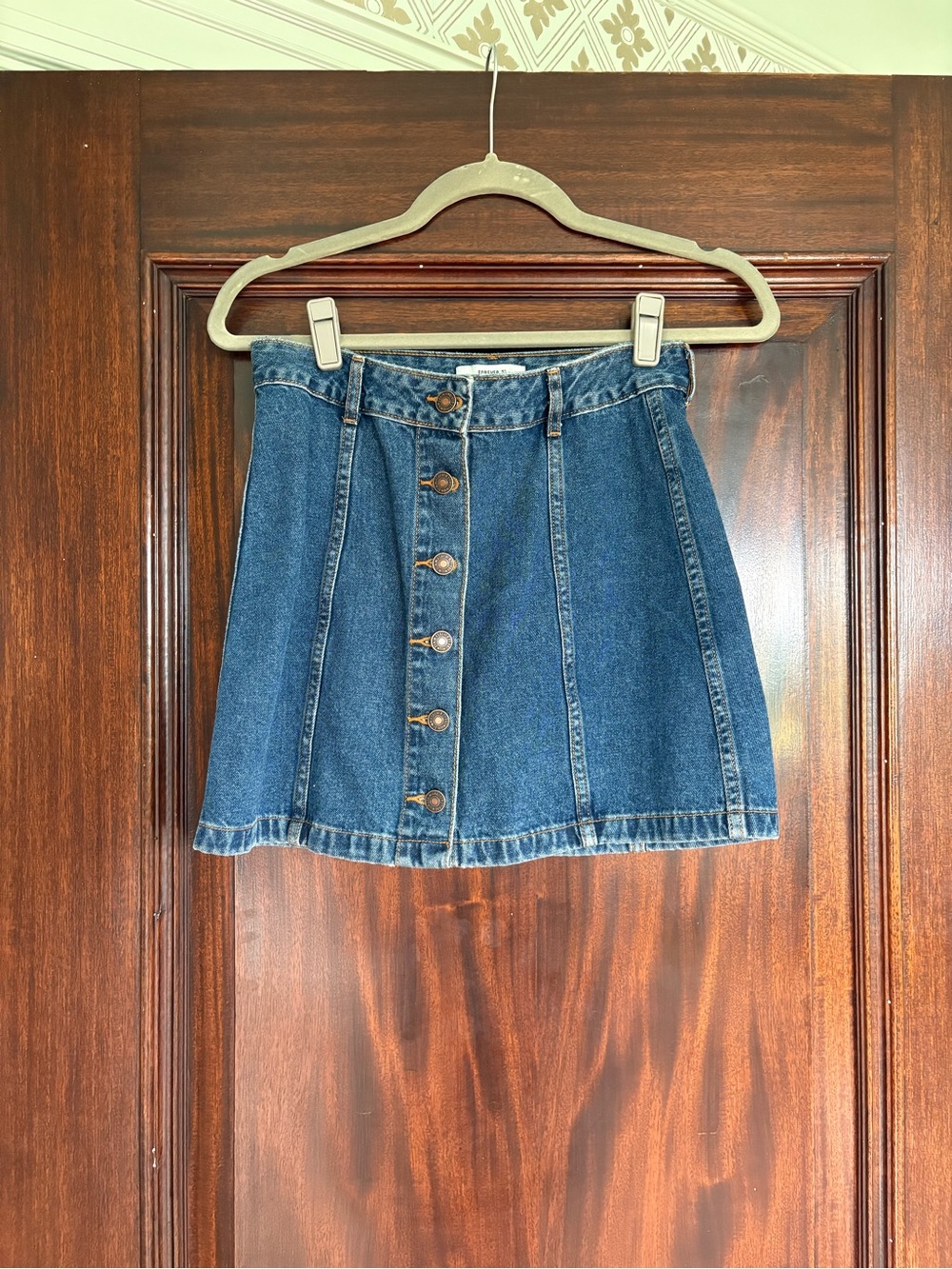 Forever 21 Blue Button-Front Denim Mini Skirt